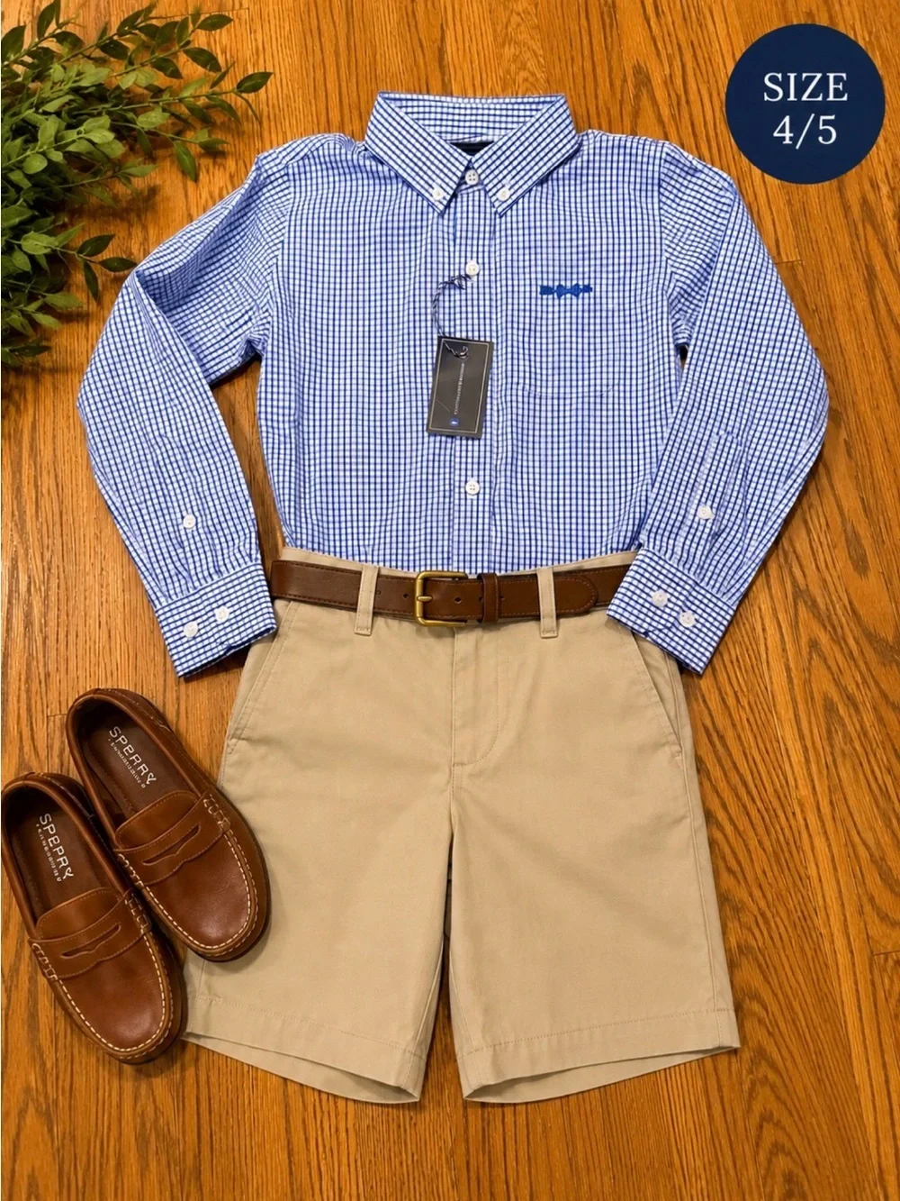 * Brown‎ Bowen & Co Boys Blue Gingham Button Down Shirt Size 4/5 NWT Preppy